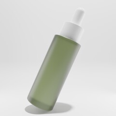 glass green dropper flying on white background 3d render