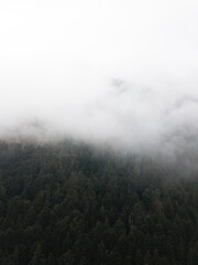 Nebel in den Bergen, Alpen, viele Wolken, Luftaufnahme
