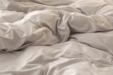 Bed with stylish silky linens, closeup view
