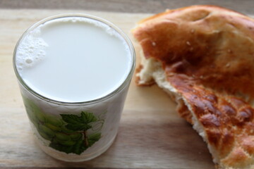 Fresh milk with baked asian home cooked bread