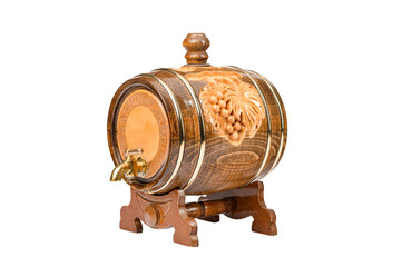 one wooden wine storage barrel on a white insulated background