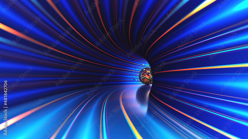 Leinwandbilder cyber virtuality in wormhole of time. 3d illustration of nano tunnel. speed of light and time travel