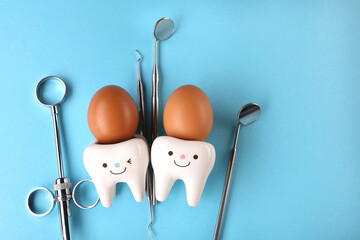 dentistry. Easter. dentist. teeth and dentist tools. eggs.