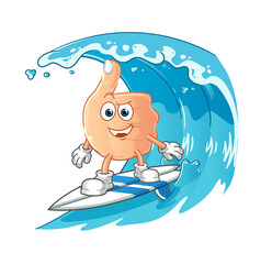 thumbs up surfing character. cartoon mascot vector