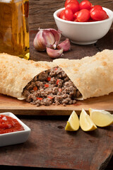 Brazilian snack pastel of meat.
