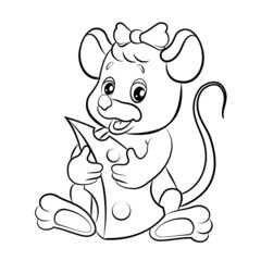 In the animal world, mouse. Black and white image, coloring.
