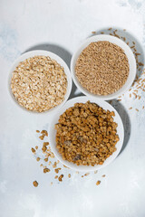 range of products made from oats, vertical top view