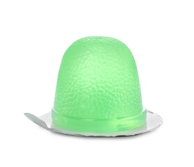 Delicious green jelly cup isolated on white