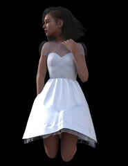 Naklejka premium beautiful woman in a white dress poses on a dark background