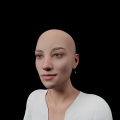 gorgeous adult young woman, dressed fashion model in lingerie with no hair, posing in studio under the light, 3D illustration