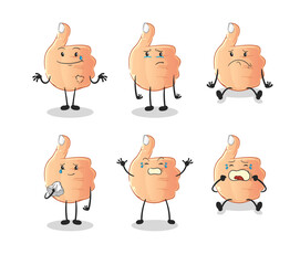 thumbs up sad group character. cartoon mascot vector