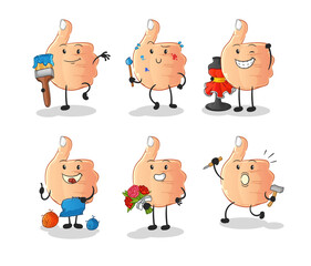thumbs up artist group character. cartoon mascot vector