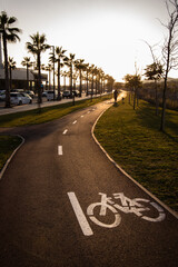 Bike urban path, new bicycle path in the city, cycle tracks, Sitges, Spain