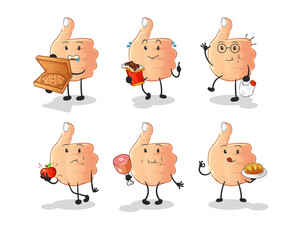 thumbs up food set character. cartoon mascot vector