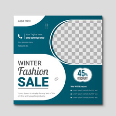 Social media post design template for Facebook and Instagram, Editable squire template for business use, Winter fashion sale promotion post design