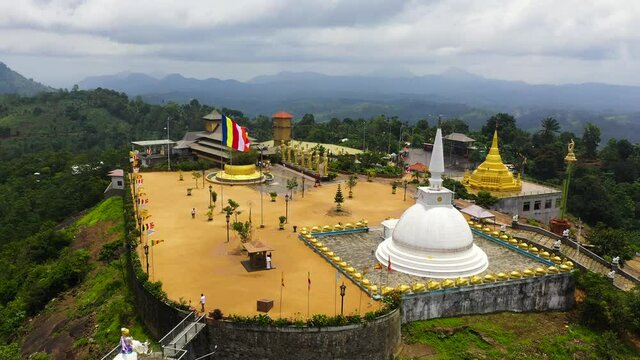 Aerial view of Big building temple. Nelligala International Buddhist Center. Sri Lanka, Nelligala ,2021.