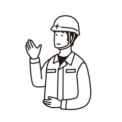 作業着を着た男性のシンプルなイラスト　案内をする仕草
