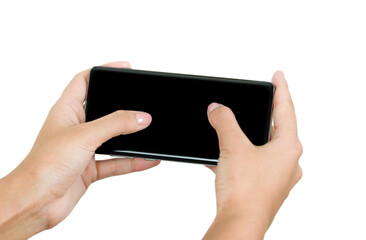 Woman's hand with blank cellphone display, close-up.
Third photo in the set