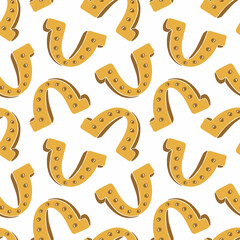 Golden horseshoe vector seamless pattern