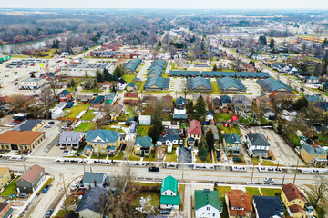 Aerial view of Strathroy, Ontario, Canada city center - 481850931