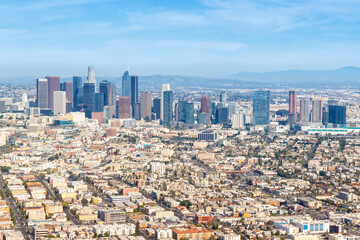 Naklejka premium Downtown Los Angeles skyline city buildings cityscape aerial view photo in California United States