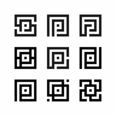 Set of logo initials letter P square