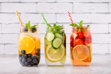 Healthy detox infused water with fruits.