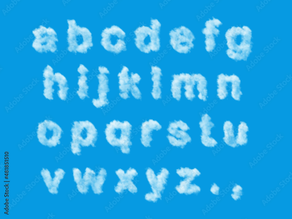 Fototapete clouds in the shape of alphabet letters lowercase characters and punctuation symbols
