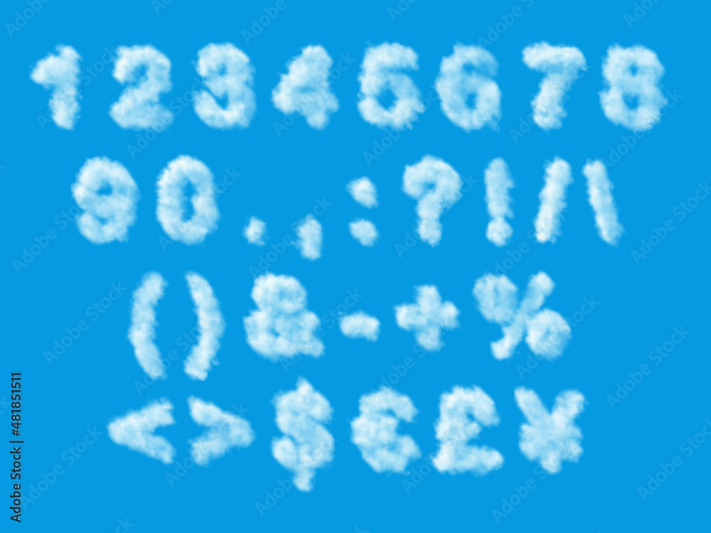 Fototapete clouds in the shape of digits numbers, special characters and punctuation symbols