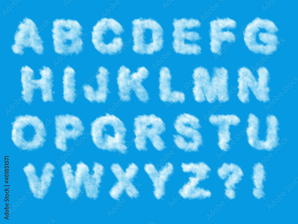 Fototapete clouds in the shape of alphabet letters uppercase characters and punctuation symbols