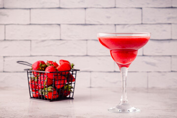 Cold summer strawberry cocktail