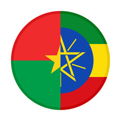 round icon with burkina faso and ethiopia flags. vector illustration isolated on white background