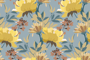 Vector floral seamless pattern. Yellow flowers isolated on a white background. 