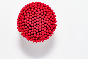 top view of matches arrange in circle shape on white background.