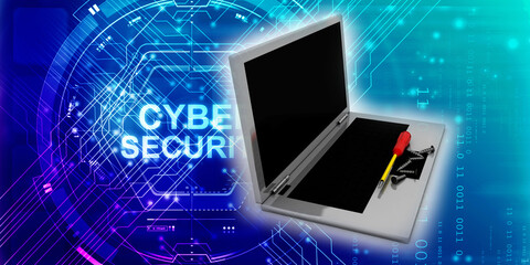 3d rendering Laptop with screwdriver and screw
    
  