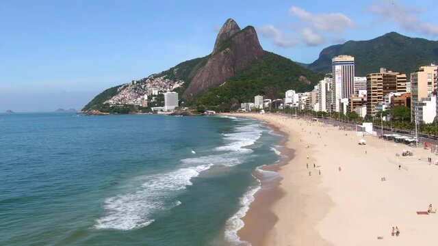 Aerial view of Ipanema Beach during summer in Rio de Janeiro, Brazil.	