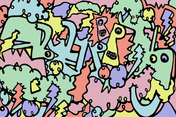 Abstract drawing of black lines painted in different colors.Backgrounds and textures	