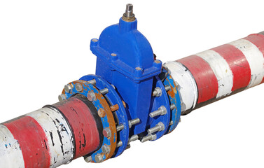 blue wheel valve with pipe on white