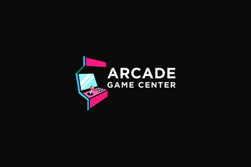 Arcade game machine logo design vector illustration.