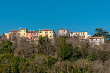 Fototapeta na wymiar The colorful houses of Montecalvoli in the municipality of Santa Maria a Monte, Pisa, Tuscany, Italy