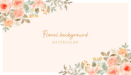 Watercolor peach rose flower background banner