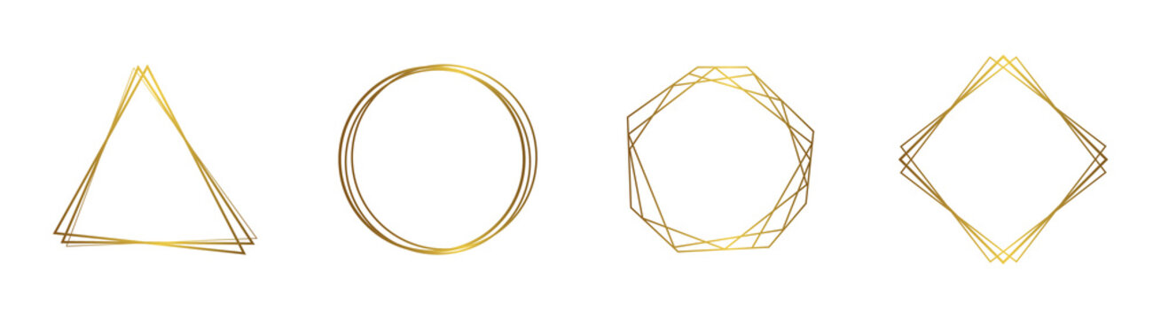 Set of gold frames on a white background. Geometric figures. Modern gold stripes.
