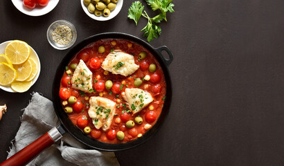 Cod stew in pan