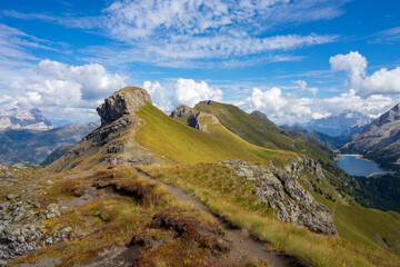 Scenic Dolomites landscape - view from Viel del Pan mountain trail.