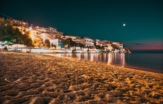 village of Skala Marion by night  Thassos island  Greece
