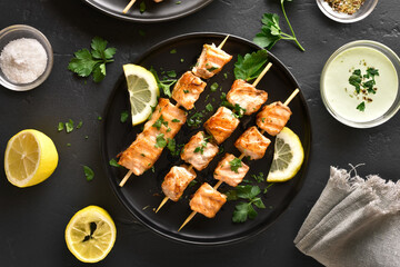 Grilled salmon skewers