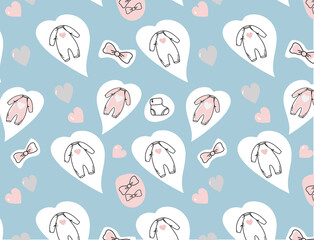 
pattern of hand drawn baby girl. Cartoon sketch style doodle for icon, banner. Elements little girls clothes.