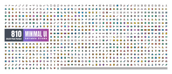 24x24 Pixel Perfect. Basic User Interface Essential Set. 200 Gradient Filled Color Outline Icons. For App, Web, Print. Round Cap and Round Corner. Ready to use and Easy to Customize. Editable Stroke