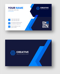 Blue modern creative business card design template. unique shape modern business card design.