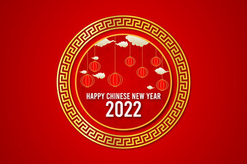 Simple chinese new year background with oriental border and ornaments